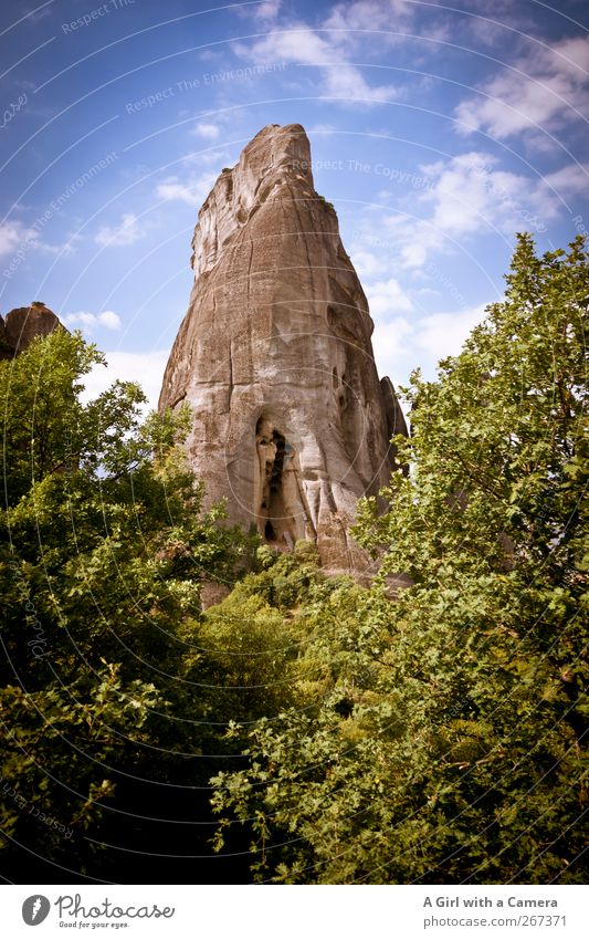 Gigant! Umwelt Natur Landschaft Urelemente Himmel Wolken Sommer Klima Schönes Wetter Baum Hügel Felsen Berge u. Gebirge Gipfel Meteora alt authentisch