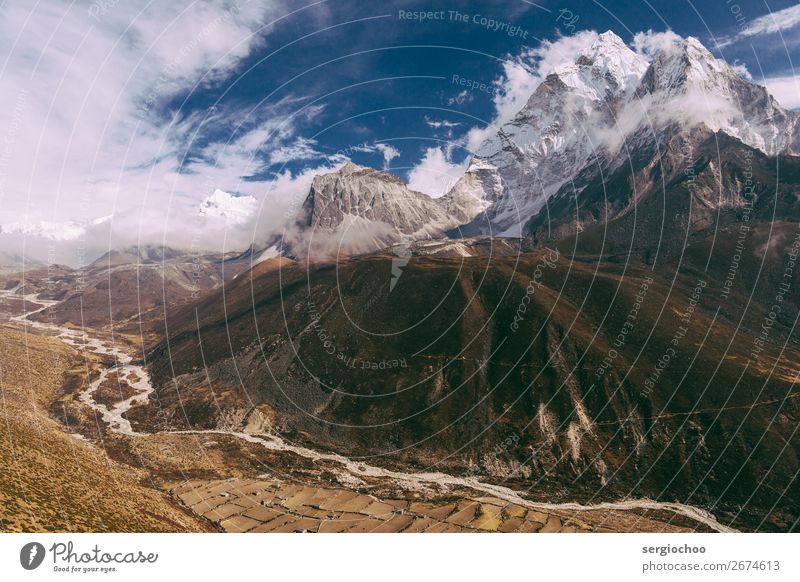 Kurven und Winkel Berge u. Gebirge wandern Umwelt Landschaft Himmel Wolken Frühling Herbst Winter Klimawandel Unwetter Wind Schnee Hügel Felsen Ama Dablam