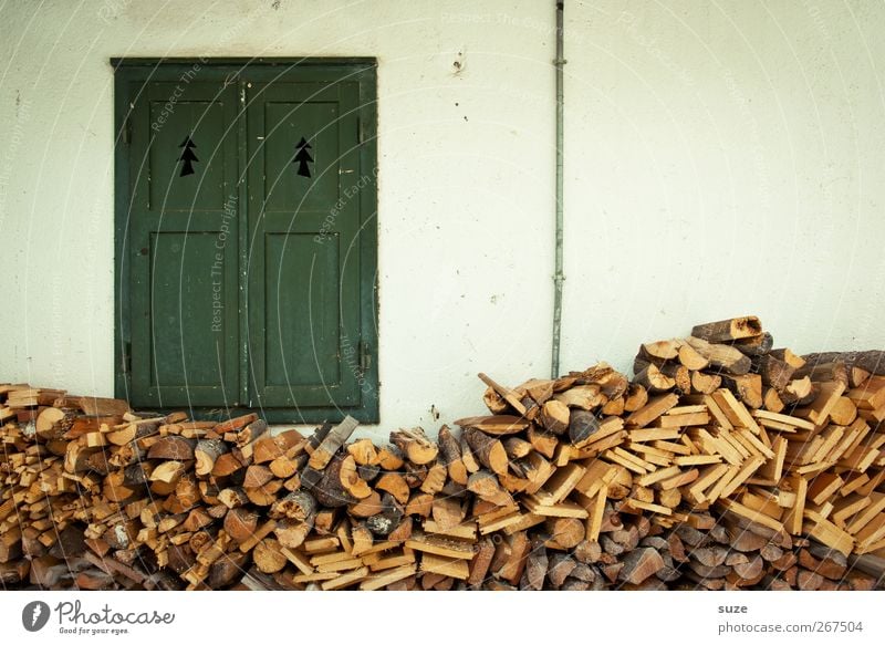 Der Winter war kurz Häusliches Leben Landwirtschaft Forstwirtschaft Umwelt Klima Mauer Wand Fassade Fenster Holz authentisch einfach grün Ordnung Umweltschutz