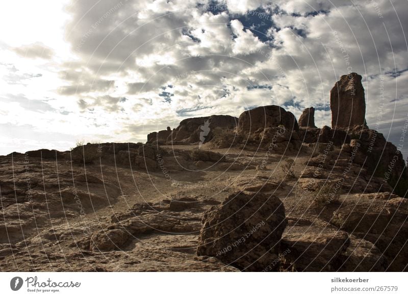 Roque Nublo Natur Landschaft Erde Himmel Wolken Sommer Wetter Felsen Berge u. Gebirge Gipfel hoch blau braun weiß Abenteuer anstrengen Einsamkeit Kraft