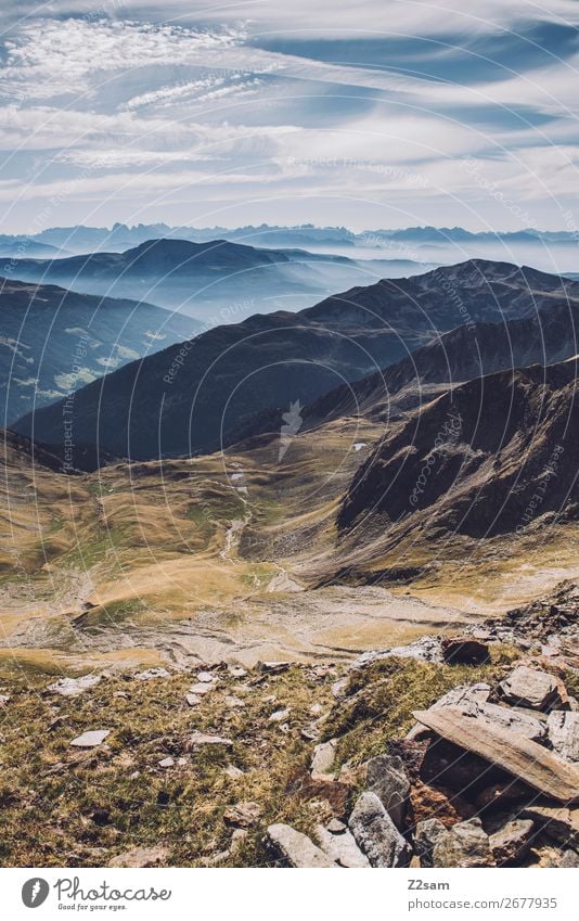 Blick vom Hirzer Richtung Dolomiten wandern Klettern Bergsteigen Umwelt Natur Landschaft Himmel Wolken Sommer Schönes Wetter Wiese Alpen Berge u. Gebirge hoch