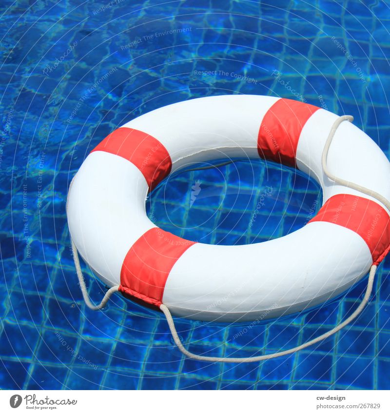 Hula Hoop Schwimmen & Baden Schwimmbad Rettungsring Schwimmhilfe blau rot weiß Schwimmhalle Badeurlaub Rettungsgeräte Farbfoto Außenaufnahme Nahaufnahme