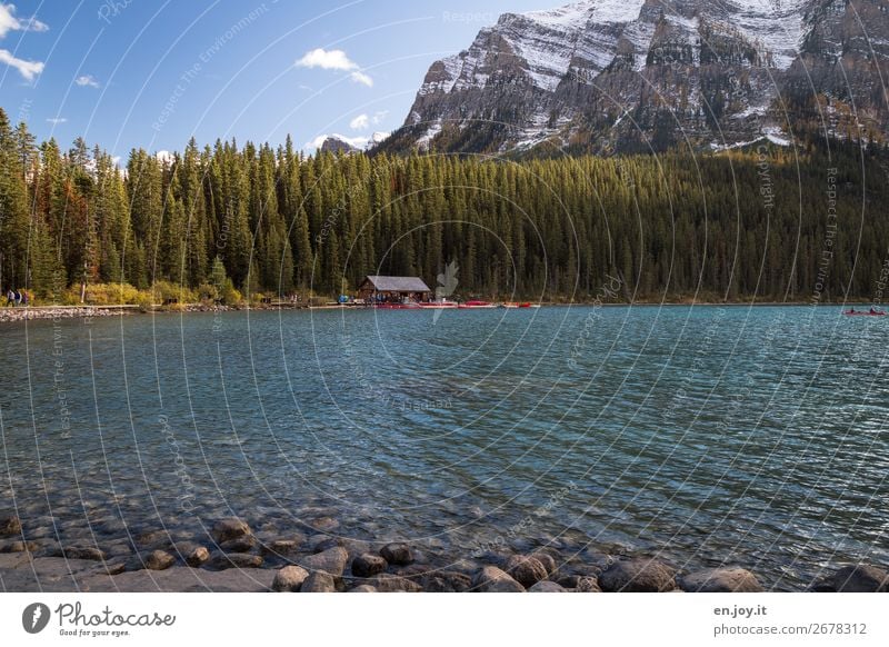 Kanuverleih Ferien & Urlaub & Reisen Tourismus Ausflug Menschenmenge Natur Landschaft Sommer Herbst Schönes Wetter Wald Felsen Berge u. Gebirge Rocky Mountains