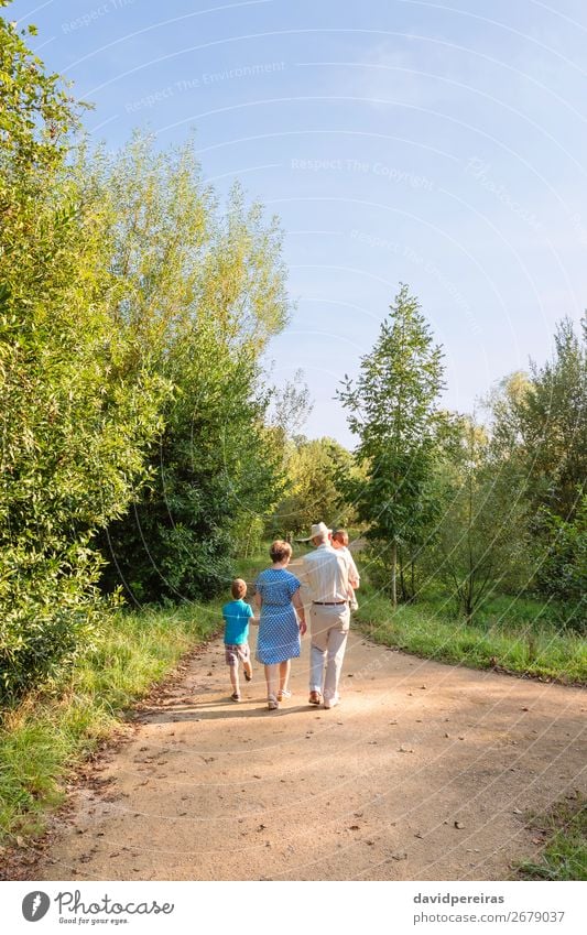 Großeltern und Enkelkinder, die im Freien spazieren gehen. Lifestyle Freude Glück Freizeit & Hobby Sommer Kind Baby Junge Frau Erwachsene Mann Eltern Großvater