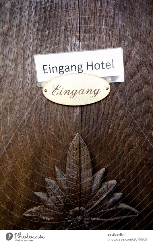 Eingang Hotel Eingang Holz Tür Holztür intarsie Dekoration & Verzierung Blume Blüte schnitzen Maserung Eiche Zugang schlafen Schilder & Markierungen