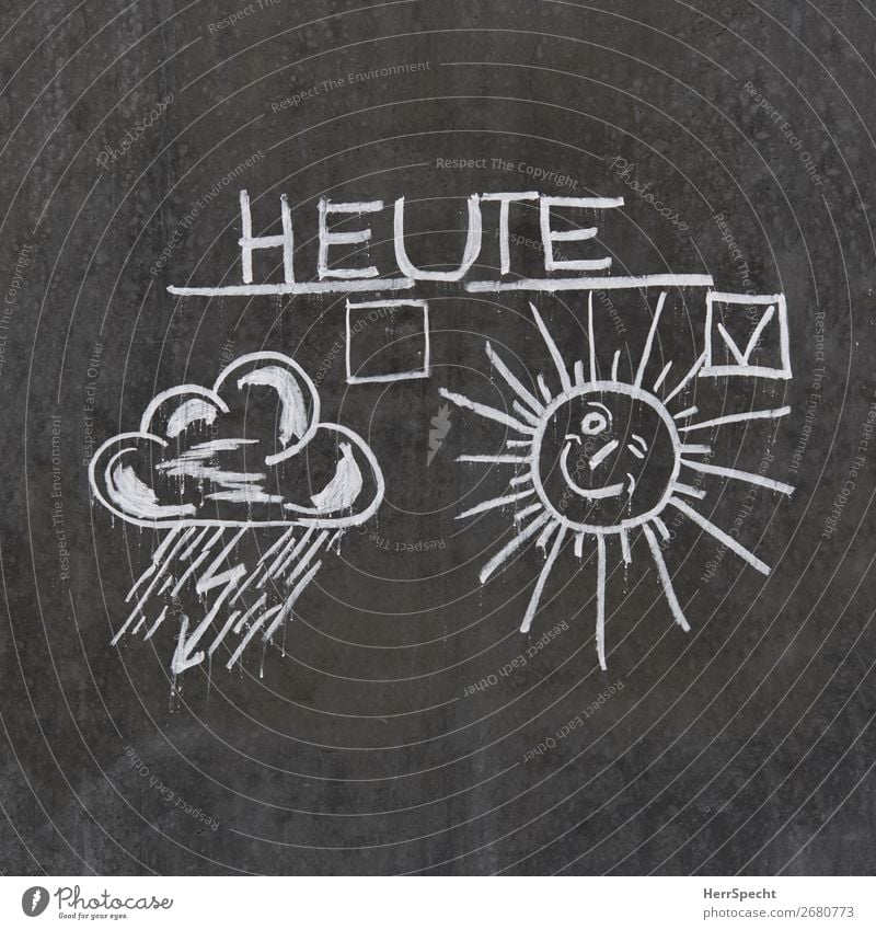 gute Aussichten Gewitterwolken Sonne Schönes Wetter Zeichen Schriftzeichen Glück lustig niedlich grau weiß Wetterdienst Kreidezeichnung Tafel vorhersagen