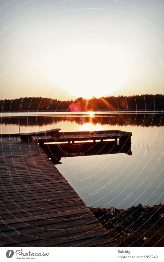 Am Braunsteich Natur Landschaft Wasser Wolkenloser Himmel Teich See Anlegestelle blau rot Romantik ruhig Erholung Ferien & Urlaub & Reisen Freizeit & Hobby