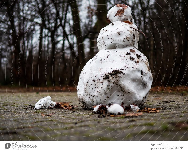 schmelzender Schneemann Freizeit & Hobby Spielen Skulptur Natur Frühling Winter Kugel Diät alt stehen dreckig kalt nass trist standhaft Trauer Tod Zukunftsangst