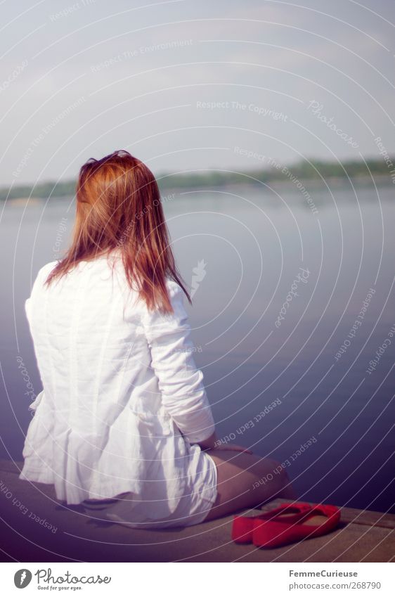 Aussicht genießen. feminin Junge Frau Jugendliche Erwachsene Haare & Frisuren Rücken 1 Mensch 18-30 Jahre Gelassenheit Hoffnung Horizont Idylle Natur