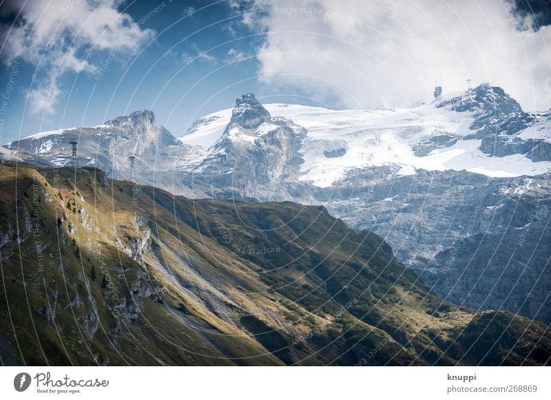 Licht und Schatten (2) Umwelt Natur Landschaft Urelemente Luft Himmel Wolken Sonnenlicht Sommer Herbst Wetter Schönes Wetter Schnee Gras Sträucher Felsen Alpen