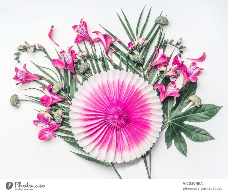 Tropische Blumen Composing Stil Design Wellness Ferien & Urlaub & Reisen Sommer Natur Pflanze Blatt Oase Dekoration & Verzierung Blumenstrauß grün rosa weiß