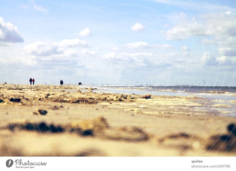 Strand und mehr Ferien & Urlaub & Reisen Tourismus Ferne Sommer Sommerurlaub Sonne Meer Wellen Himmel Wolken Horizont Nordsee Unendlichkeit blau braun gold