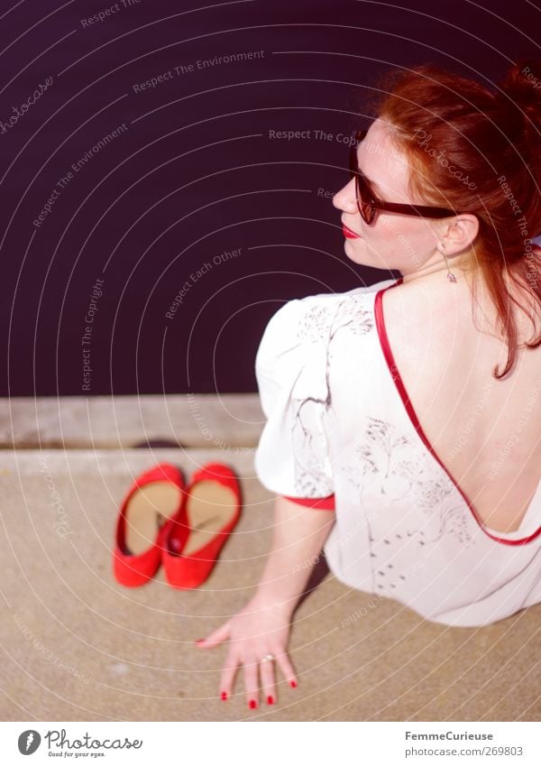 A girl and her red ballerinas. Lifestyle elegant Stil schön Ferien & Urlaub & Reisen Ausflug Ferne Sommer Sommerurlaub Sonne Sonnenbad feminin Junge Frau