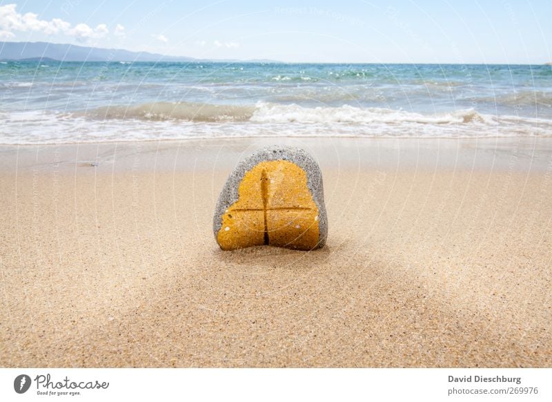 Von Gezeiten freigespült Erholung ruhig Ferien & Urlaub & Reisen Ferne Sommerurlaub Strand Meer Insel Wellen Himmel Schönes Wetter Küste Stein Sand Zeichen