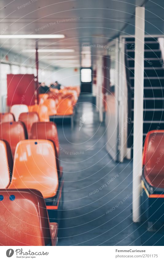 Interior of a ferry with colourful seats Verkehr Verkehrsmittel Personenverkehr Schifffahrt Bootsfahrt Passagierschiff Fähre Ferien & Urlaub & Reisen