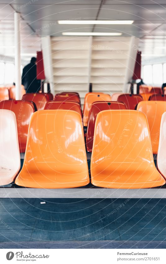 Interior of a ferry with colourful seats Verkehr Verkehrsmittel Personenverkehr Öffentlicher Personennahverkehr Schifffahrt Dampfschiff Fähre