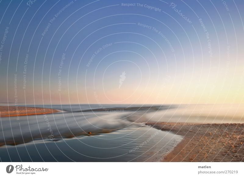 flow Landschaft Sand Wasser Himmel Wolkenloser Himmel Horizont Sonne Schönes Wetter Wellen Küste Flussufer Strand Meer Menschenleer blau braun fließen stein