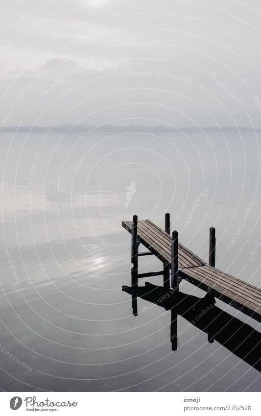 Lac Léman Umwelt Natur Landschaft Herbst Winter Klima schlechtes Wetter See außergewöhnlich dunkel Traurigkeit Steg Genfer See Farbfoto Gedeckte Farben