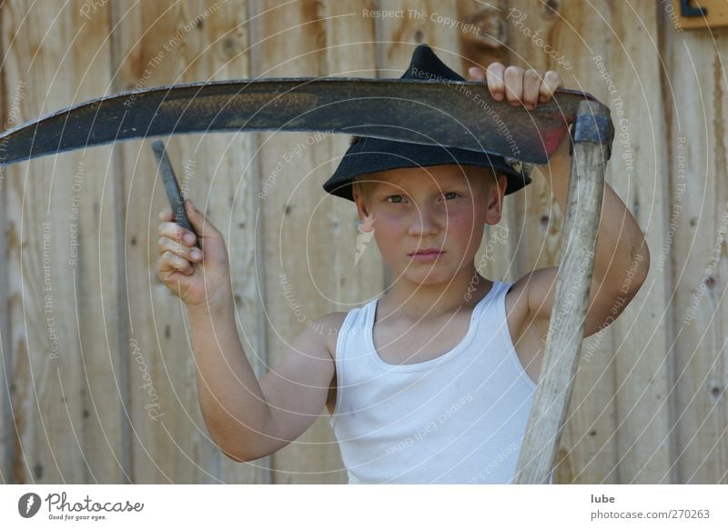 Scharfmacher Gartenarbeit Landwirtschaft Forstwirtschaft Werkzeug 1 Mensch 8-13 Jahre Kind Kindheit Schutzbekleidung Unterwäsche Tod Sense Sensenmann bauer