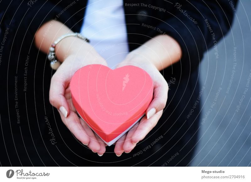 Weibliche Hände halten eine herzförmige Geschenkbox. Glück schön Feste & Feiern Valentinstag Weihnachten & Advent Geburtstag Mensch Frau Erwachsene Mann Hand