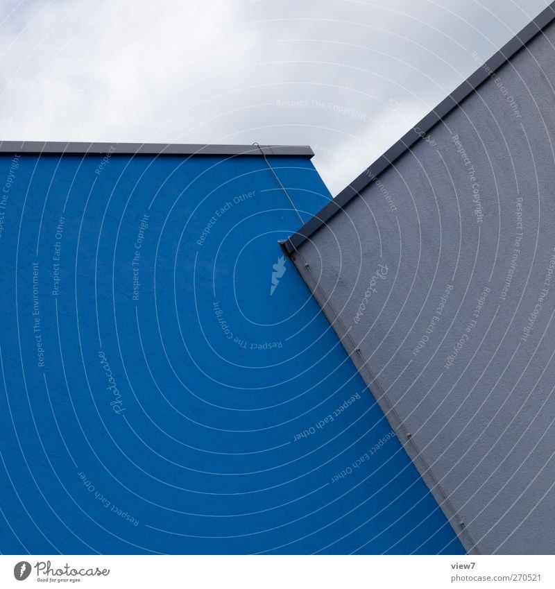 Ecke Haus Hochhaus Bauwerk Gebäude Architektur Mauer Wand Fassade Dach Antenne Stein Beton Linie authentisch einfach frisch modern blau Beginn ästhetisch Design