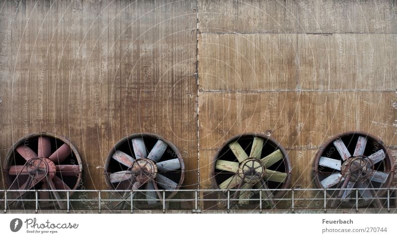 Gebläsequartett Maschine Industrie Skulptur Architektur Wind Industrieanlage Fabrik Mauer Wand Beton Metall Stahl Rost ästhetisch gigantisch stark stagnierend