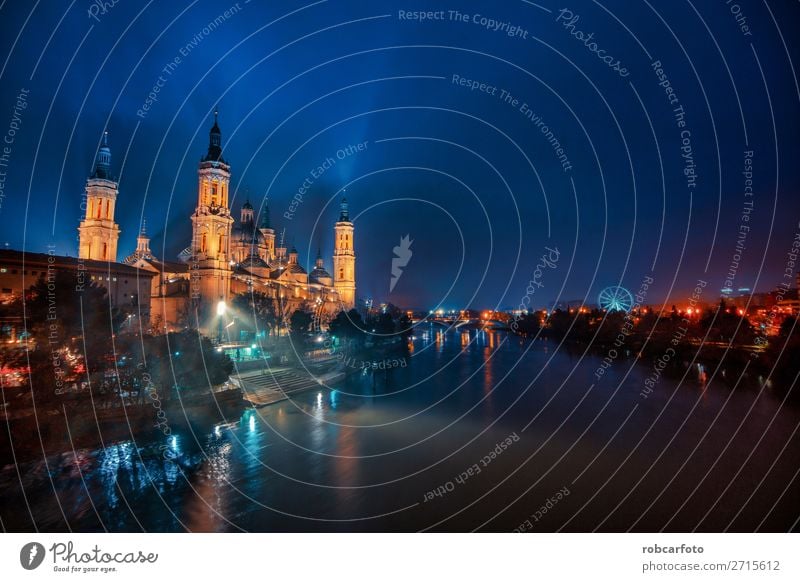 Der Fluss Ebro und die Kathedrale von El Pilar Ferien & Urlaub & Reisen Tourismus Kultur Himmel Kirche Brücke Gebäude Architektur Denkmal alt historisch Farbe