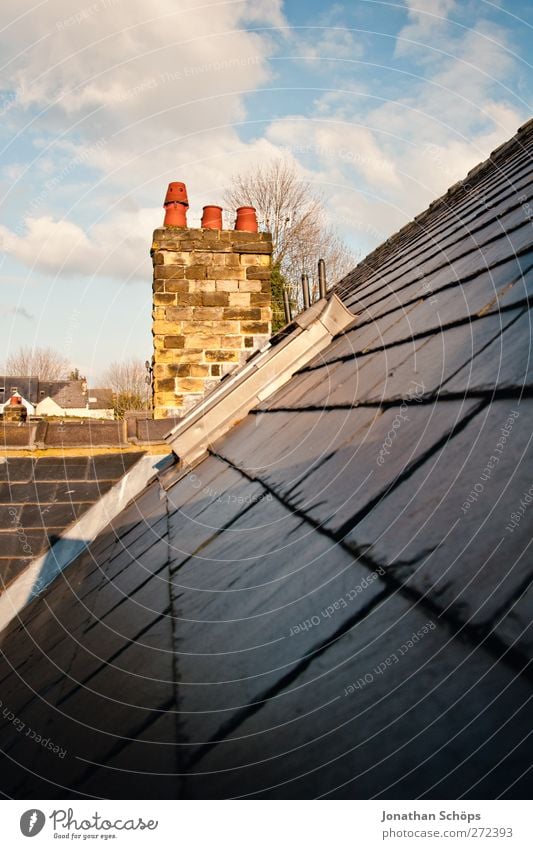 britische Dächer IV England Großbritannien Kleinstadt Stadt Haus Einfamilienhaus Dach Schornstein ästhetisch Warmes Licht Sonnenlicht Abendsonne