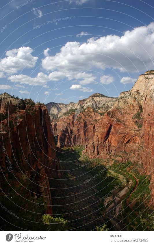 Canyon Natur Landschaft Erde Wolken Sommer Klima Felsen Schlucht Wetter blau rot Zion National Park Utah USA Nationalpark Einblick Fluss Cowboy Go West