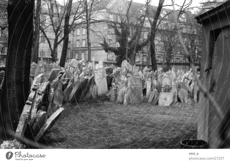 Gräber Friedhof Grab Prag Jugendstil Grabstein Wahrzeichen historisch Tod Schwarzweißfoto