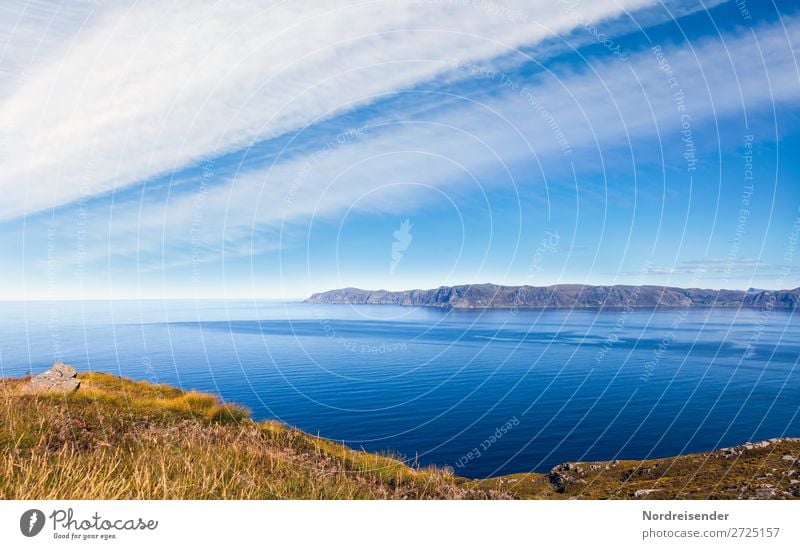 Blick auf das norwegische Westkap Ferien & Urlaub & Reisen Tourismus Abenteuer Ferne Freiheit Sommer Sommerurlaub Natur Landschaft Wasser Himmel Wolken