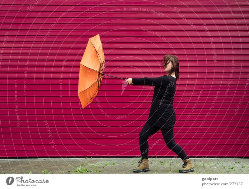 gegen die Strömung und gegen den Wind | UT S/HD 2012 Mensch feminin Frau Erwachsene Leben 30-45 Jahre Herbst Wetter schlechtes Wetter Unwetter Sturm Regen