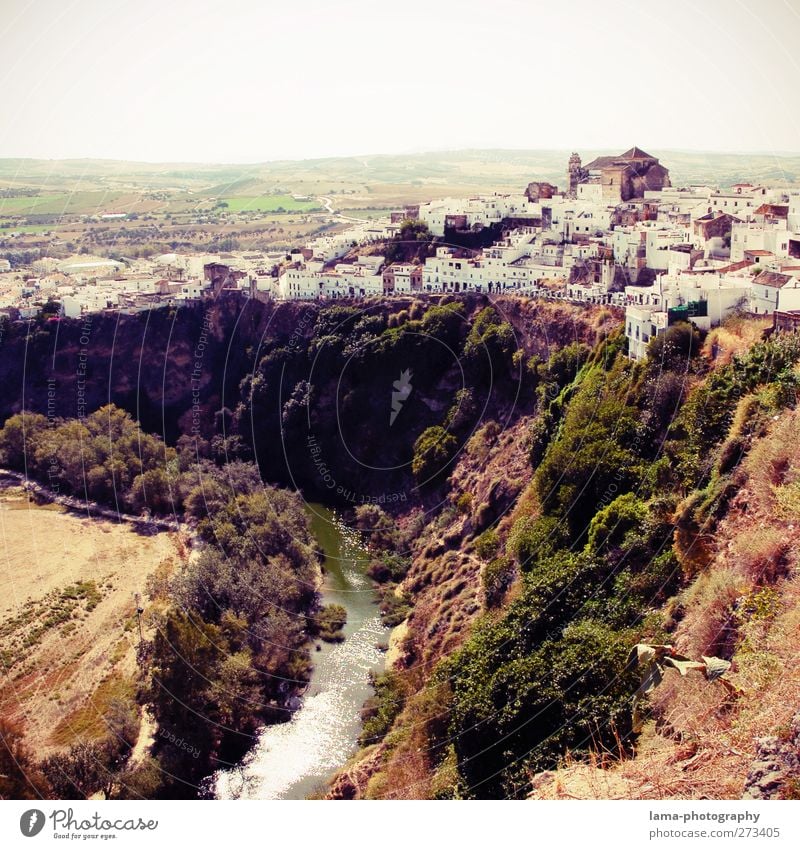 Arcos [LI] Ferien & Urlaub & Reisen Tourismus Ferne Natur Landschaft Pflanze Sträucher Hügel Felsen Schlucht Bach Fluss Arcos de la Frontera Andalusien Spanien