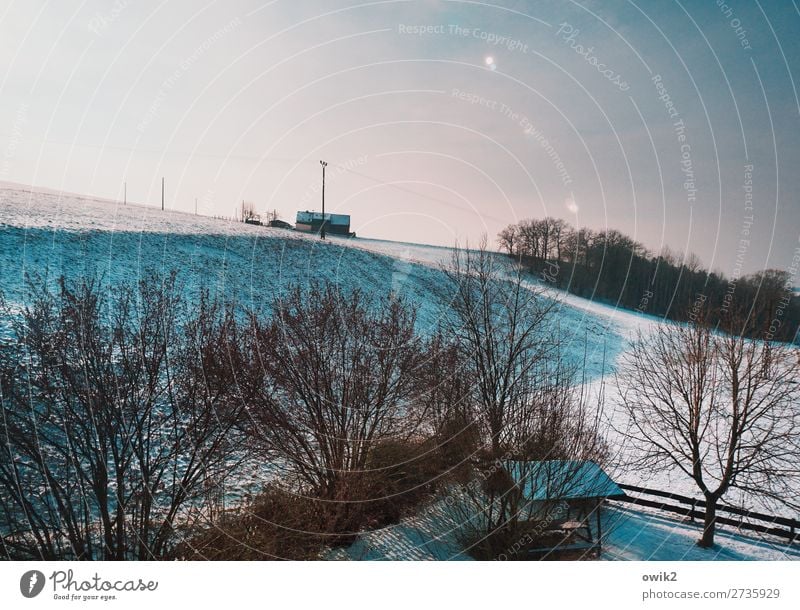 Hohes Haus Umwelt Natur Landschaft Pflanze Wolkenloser Himmel Horizont Sonne Winter Eis Frost Schnee Baum Gras Sträucher Wiese Wald Hügel Thüringen Deutschland