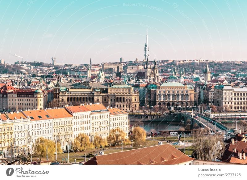 Panoramablick auf Prag, Tschechien Ferien & Urlaub & Reisen Tourismus Haus Garten Büro Business Umwelt Natur Himmel Baum Gras Blatt Park Wald Fluss Stadtzentrum