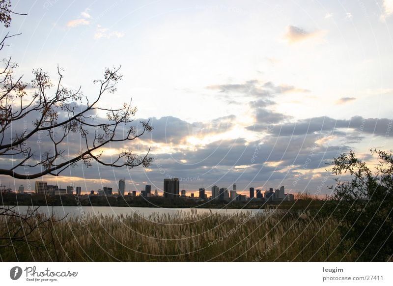 Buenos Aires skyline Stadt Argentinien Hochhaus Platz Sonnenuntergang Wolken Architektur gold Himmel Beleuchtung Skyline Wasser