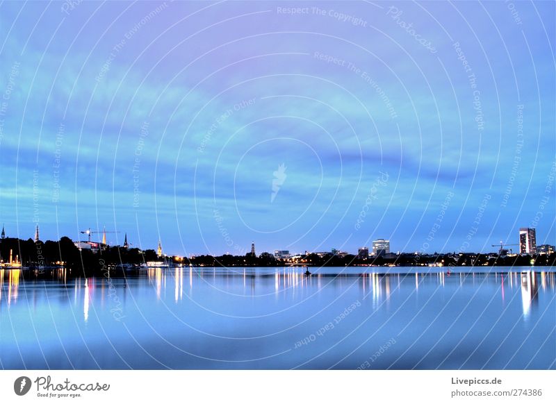 Alster Ausflug Sommer Umwelt Wasser Wolken Sonnenaufgang Sonnenuntergang Schönes Wetter Flussufer Stadt Hafenstadt Stadtzentrum Menschenleer Kirche