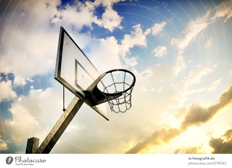 Ab ins Körbchen! Lifestyle Spielen Sport Ballsport Basketball Basketballkorb Basketballplatz Streetball street Basketball Korb Sportstätten Natur Luft Himmel