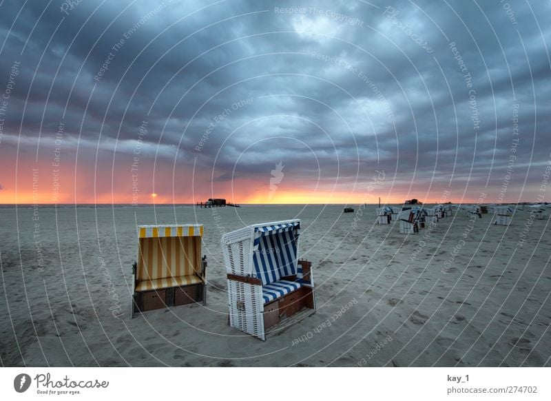 Sommer?! in Sankt Peter-Ording Strand Landschaft Sand Wolken Sonnenaufgang Sonnenuntergang Sonnenlicht Wetter Küste Nordsee Menschenleer Strandkorb Erholung