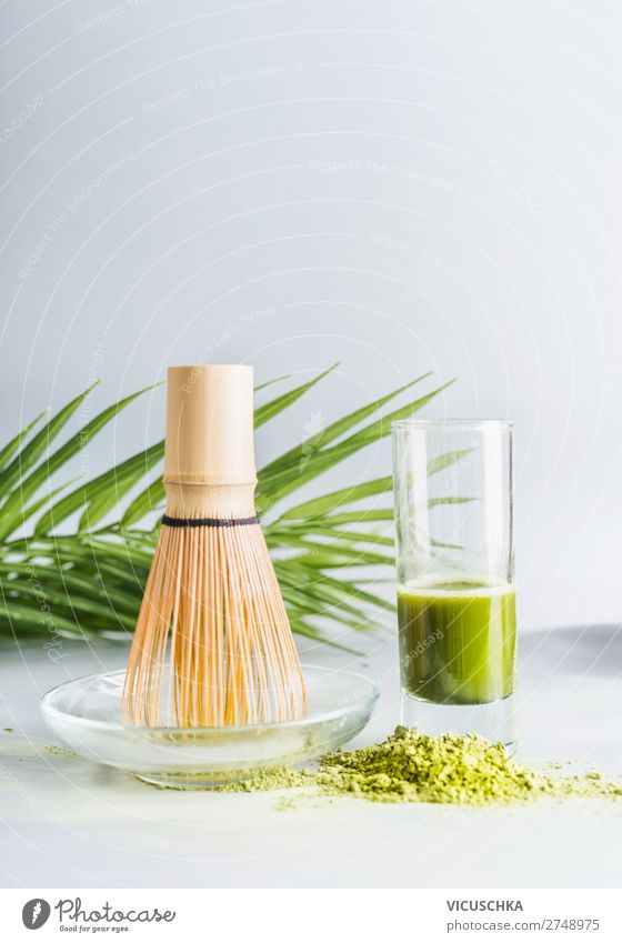 Matcha Espresso im Glas Lebensmittel Diät Getränk Tee Stil Gesundheit Alternativmedizin Gesunde Ernährung Design Detox Grüner Tee Japanisch Foodfotografie