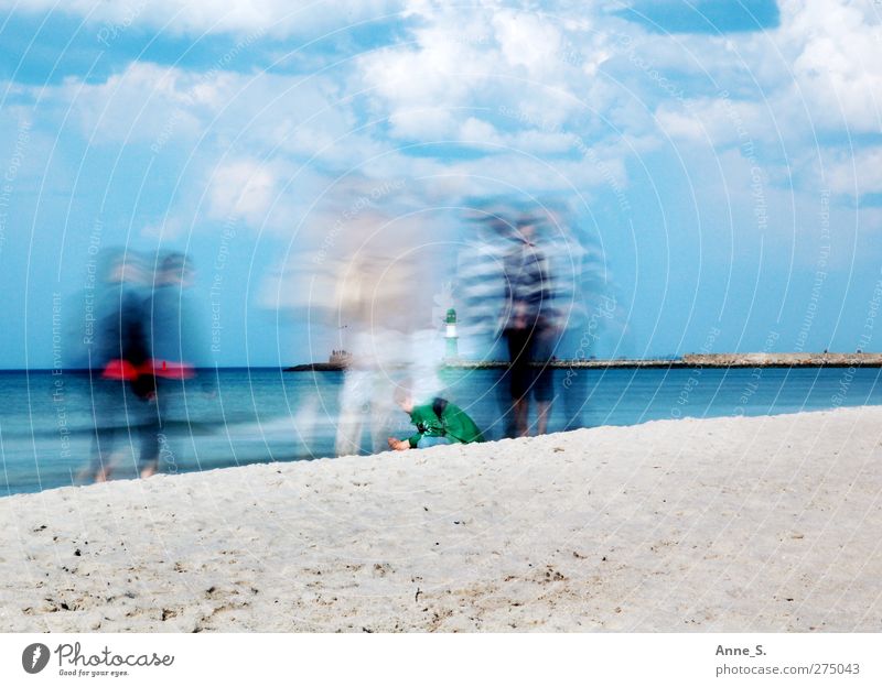 Strandtag ruhig Kur Ferien & Urlaub & Reisen Tourismus Sommer Sommerurlaub Sonne Meer Mensch Menschenmenge Sand Wasser Himmel Wolken Schönes Wetter Wärme Küste