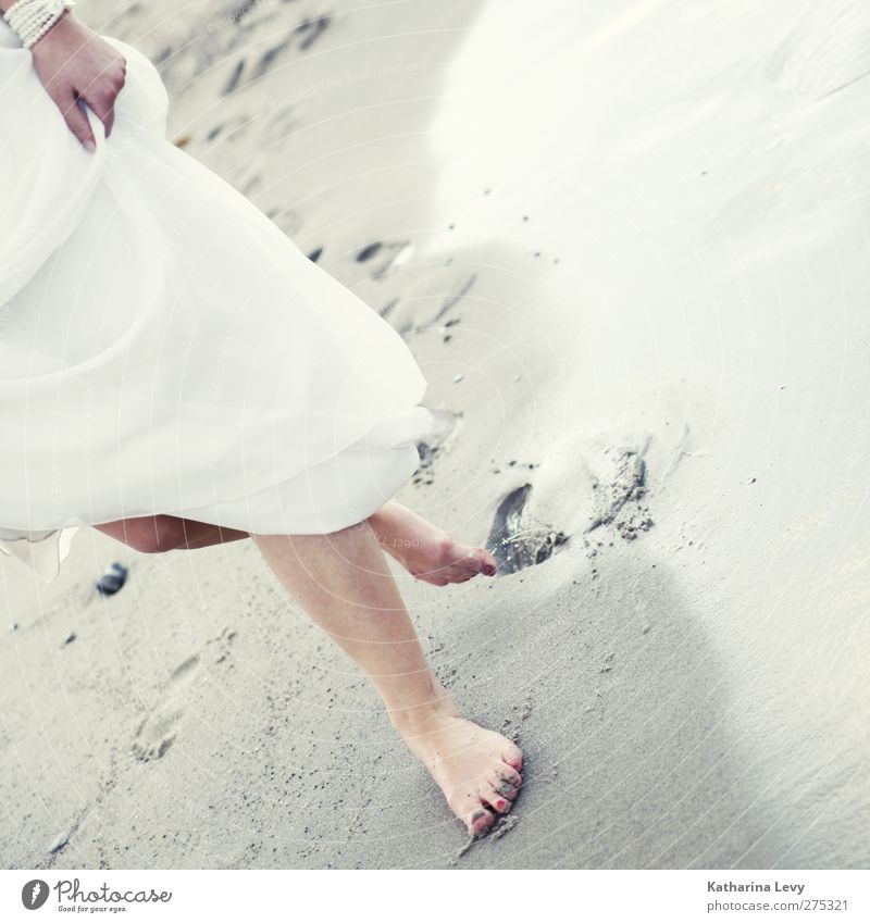 Footsteps in the sand Reichtum Leben Ferien & Urlaub & Reisen Ausflug Sommer Sommerurlaub Strand Meer Mensch feminin Frau Erwachsene Beine Fuß 1 Urelemente