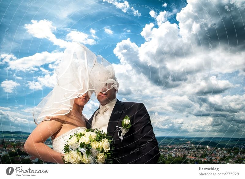 Eine Hochzeit die ist schön... maskulin feminin Paar Partner Mund 2 Mensch Sommer Blumenstrauß Fröhlichkeit Unendlichkeit blau Glück Leidenschaft Vertrauen