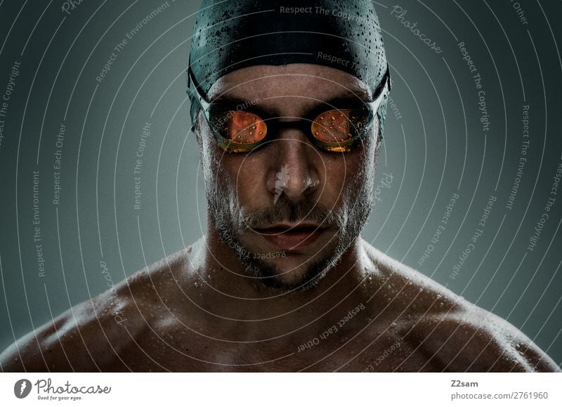 Swimmer Freizeit & Hobby Sport Fitness Sport-Training Schwimmen & Baden Junger Mann Jugendliche Schwimmbrille bademütze Bart sportlich Coolness dunkel frisch