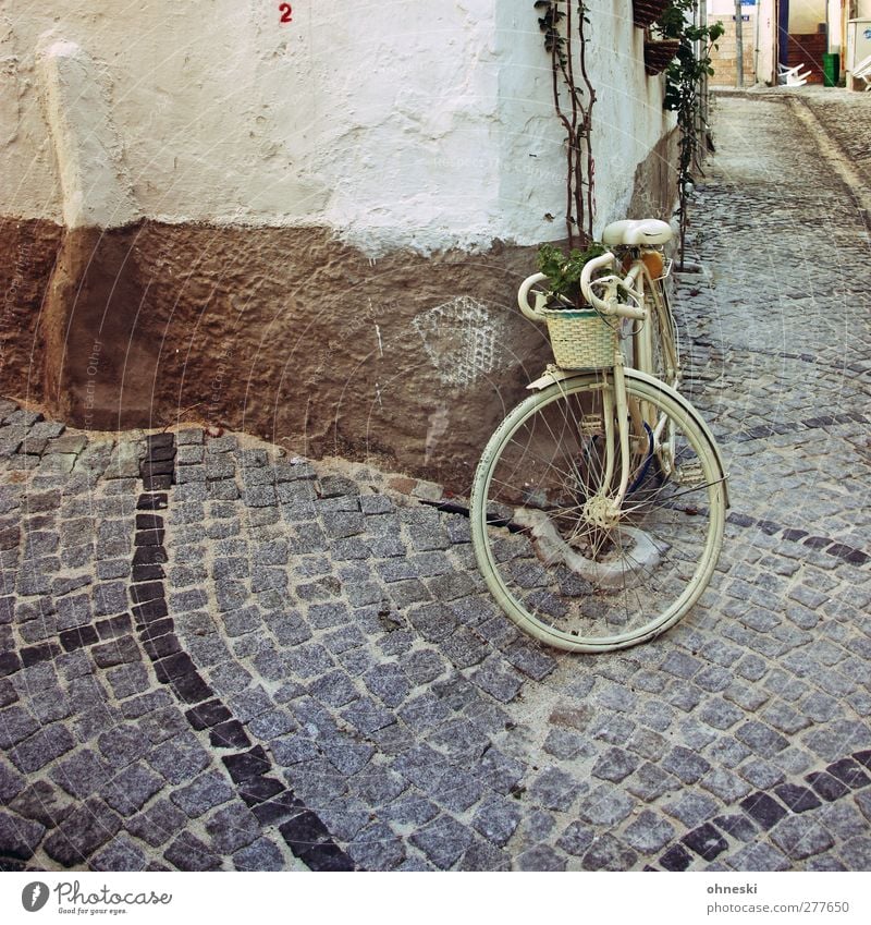 Anstrich Haus Mauer Wand Fassade Fahrradfahren Straße Ferien & Urlaub & Reisen Pause ruhig Kopfsteinpflaster Farbfoto Gedeckte Farben Außenaufnahme