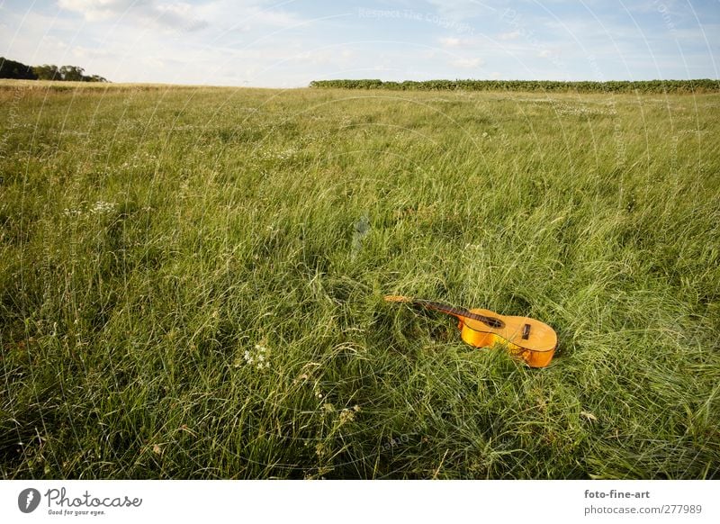 Gitarre Lifestyle Freizeit & Hobby Spielen Entertainment Musik Natur Gefühle Zufriedenheit Lebensfreude Klang Feld vergessen kaputt einsam Einsamkeit Holz