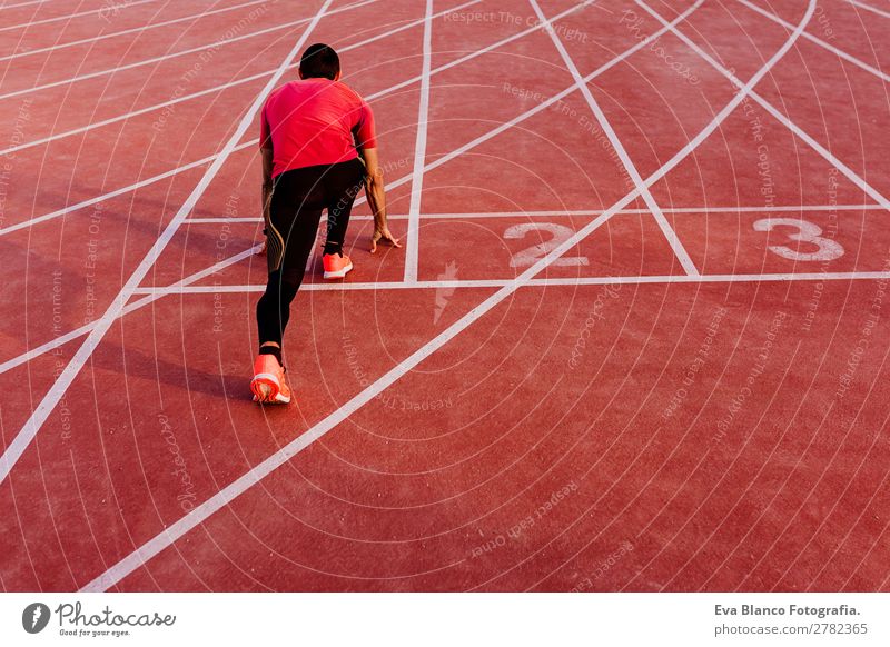 junger Muskelsportler ist auf der Rennstrecke. Lifestyle Freizeit & Hobby Sport Leichtathletik Joggen maskulin Junger Mann Jugendliche Erwachsene 1 Mensch