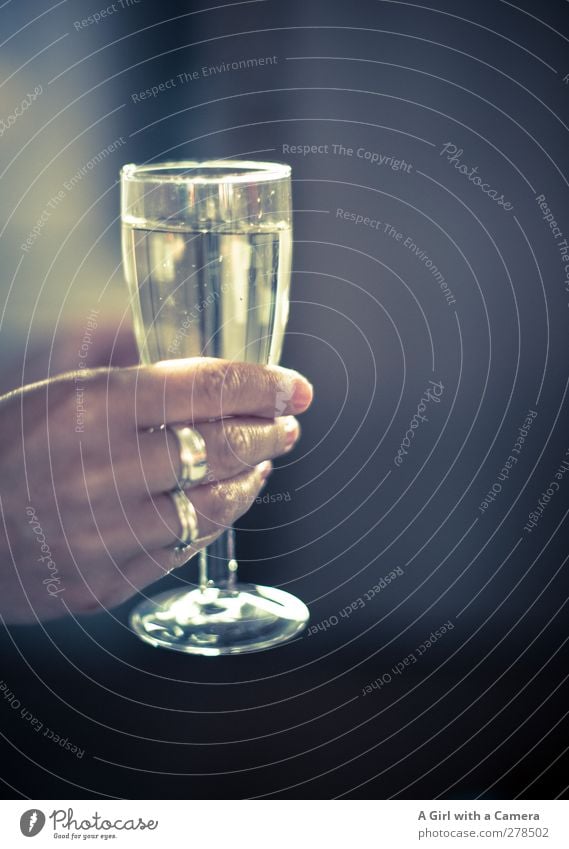 na denn ..... Getränk Alkohol Sekt Prosecco Glas Hand 1 Mensch Flüssigkeit positiv Stimmung Freude Lebensfreude Begeisterung Feste & Feiern Ring Ehering voll