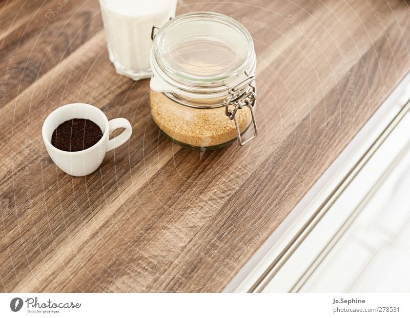 lecker Frühstück Lebensmittel Brauner Zucker Kaffeetrinken Getränk Heißgetränk Milch Latte Macchiato Espresso Tasse Glas Einmachglas Lifestyle süß braun weiß