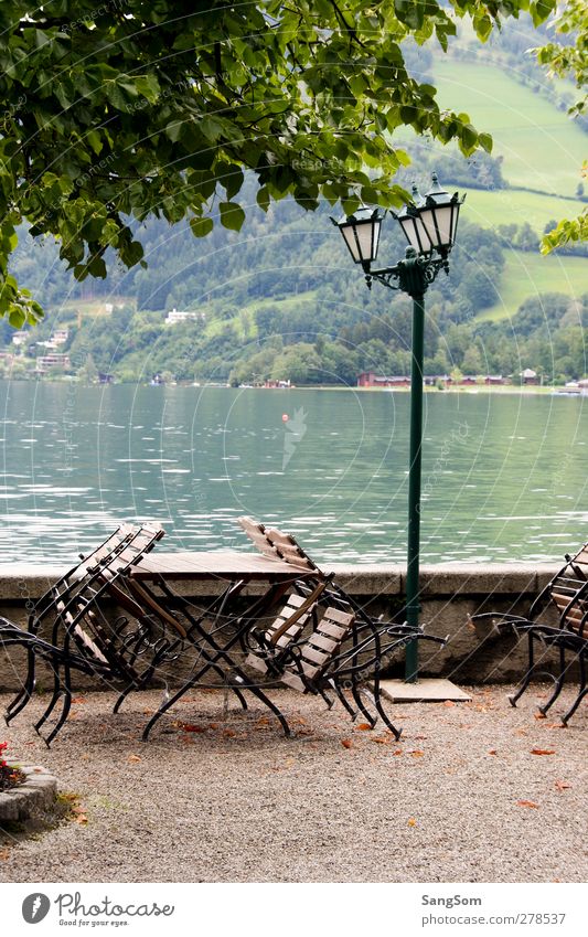 Zeller See Wasser Alpen Österreich Mauer Wand Ferien & Urlaub & Reisen Laternenpfahl Gartenstuhl grün ruhig Seeufer Süßwasser Berge u. Gebirge